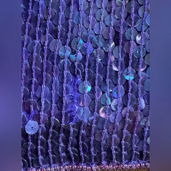 80s Vintage Purple Sequin Long Sleeve Dress - Picture 8 of 12